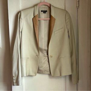 Vince Linen Blend Cream Blazer Leather Trim Size 6. Sophisticated & Classic NWOT